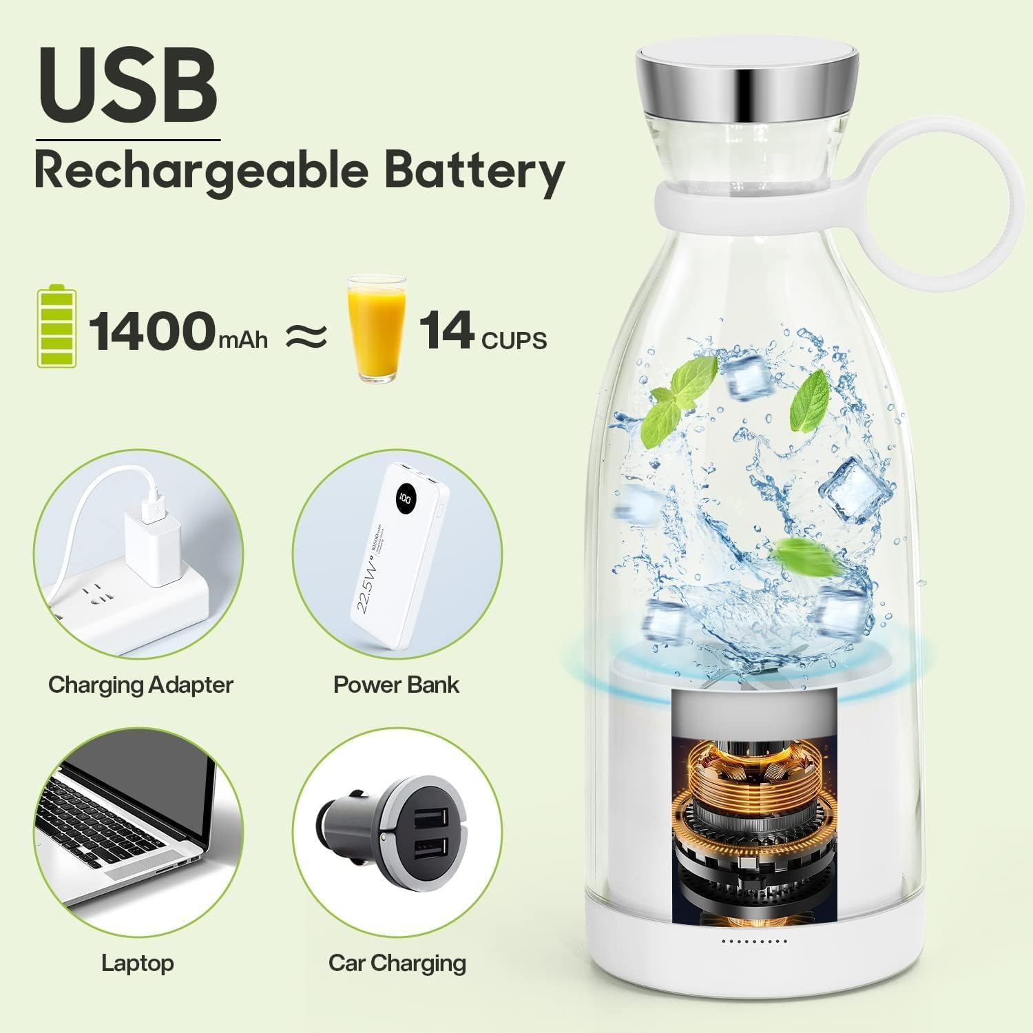Portable USB Blender Bottle Make Smoothies & Juices Anywhere in 30 Seconds